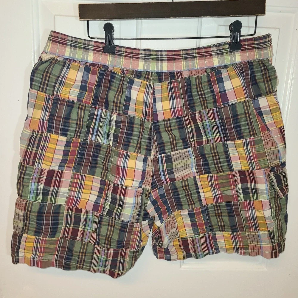 Vintage Polo Ralph Lauren Swim Shorts Trunks POLO SPORT Plaid 90s Men Lg Lined